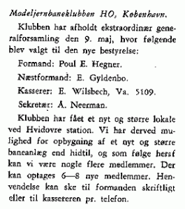 Notits fra bladet Modeljernbanen juni 1951.