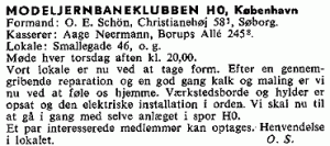 Notits fra bladet Modeljernbanen maj 1950.